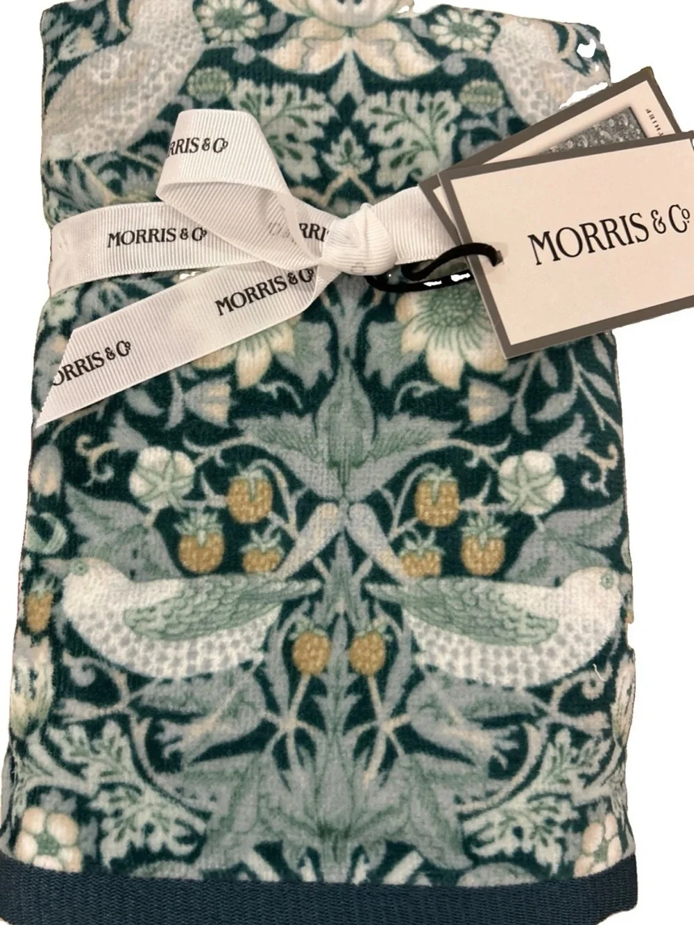 William Morris & Co Velour 4 Pc Set 2 BATH 2 HAND TOWELS Strawberry Thief Teal